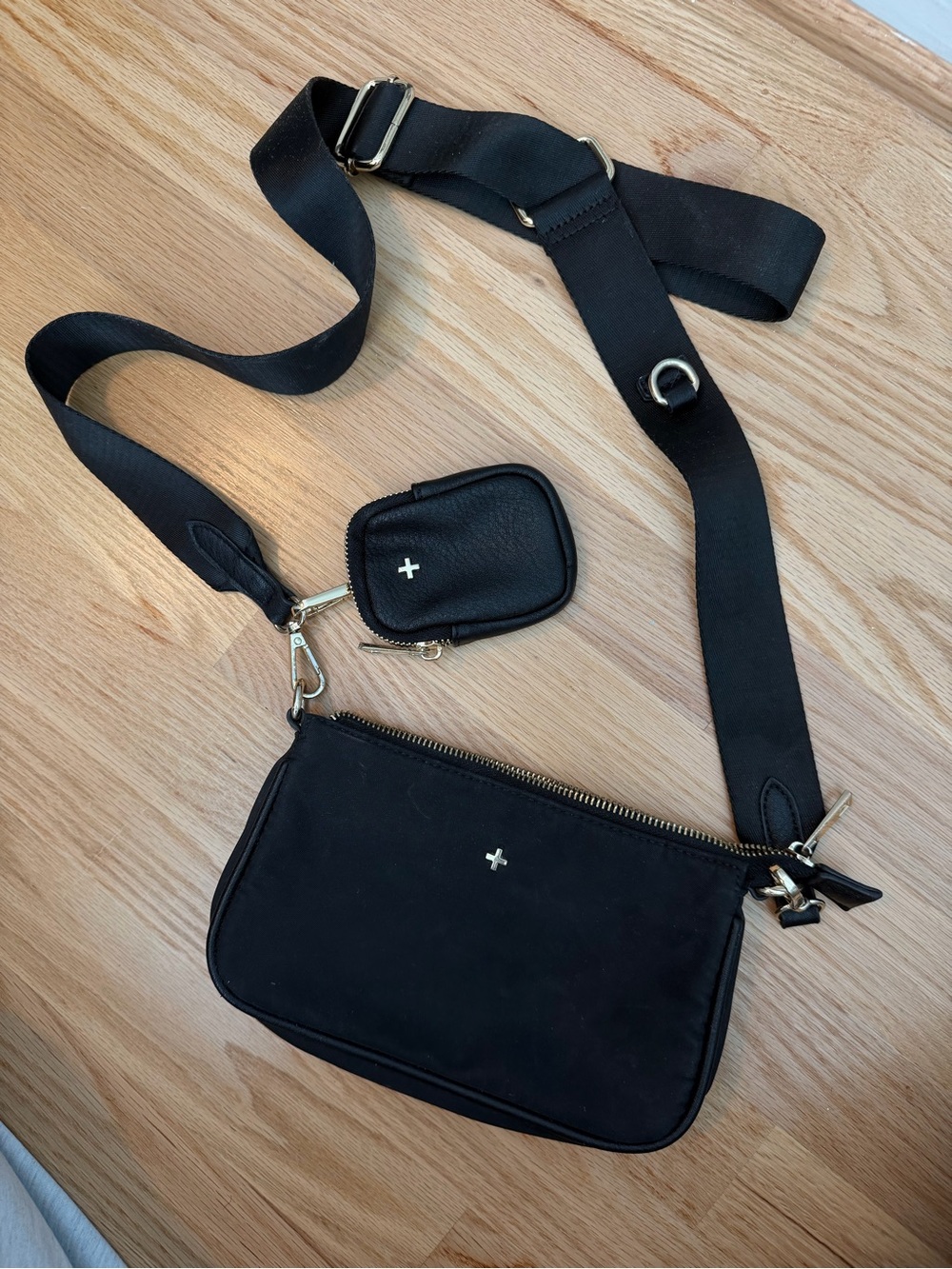 Black Cross Accent Crossbody Bag with Removable Pouch